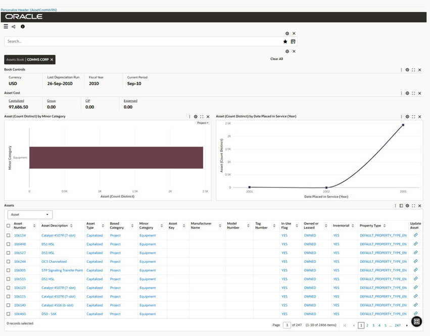 Fixed Assets Asset Cost Enterprise Command Center screenshot